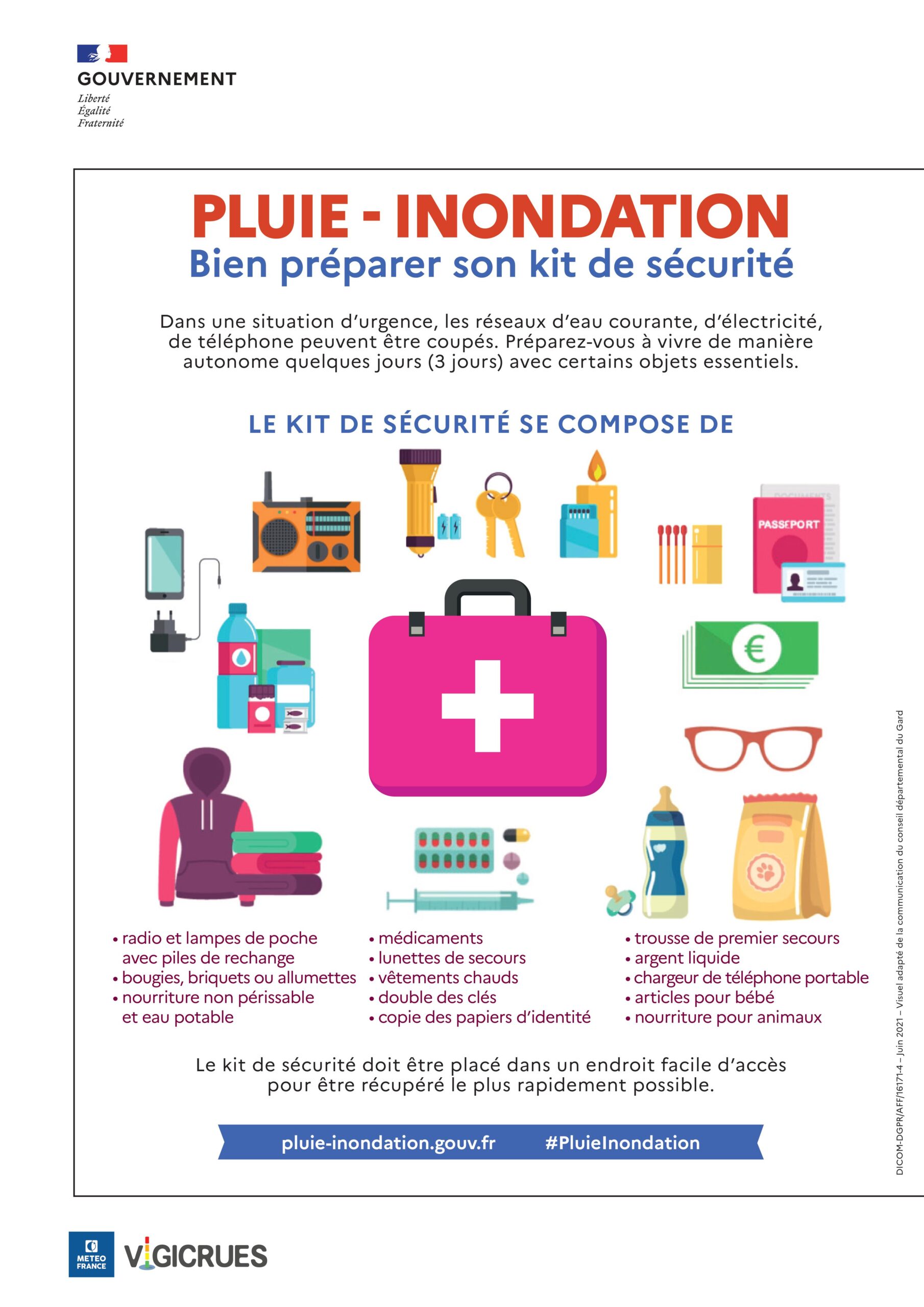 Affiche du kit de survie pluie-inondation