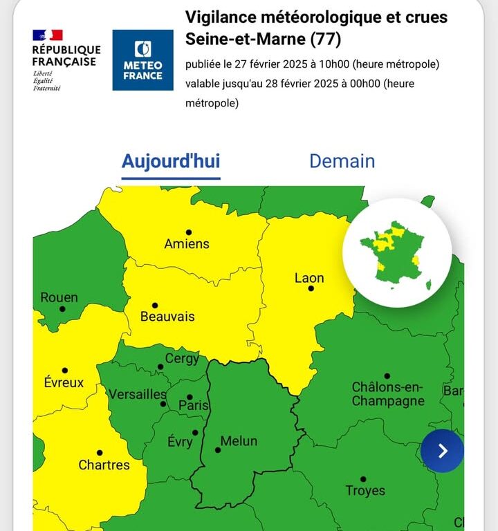 Seine-et-Marne repasse en vigilance verte