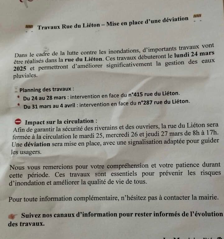 Travaux de pr&eacute;vention inondations &agrave; Mouroux : rue du Li&eacute;ton