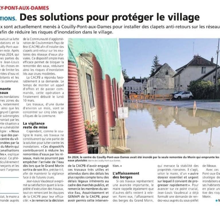 Travaux anti-inondation &agrave; Couilly Pont aux Dames : installation de clapets
