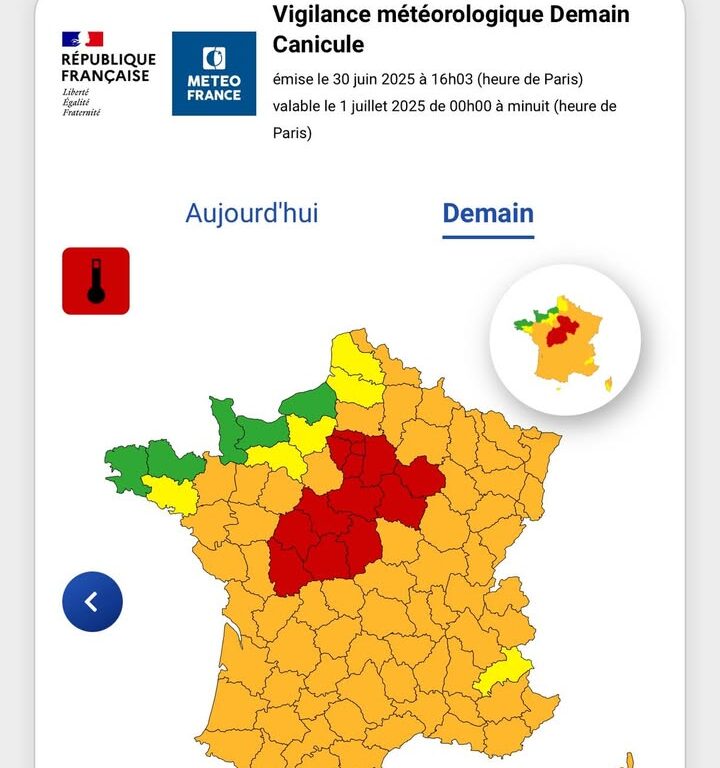 Vigilance rouge pour le 1er juillet : canicule attendue
