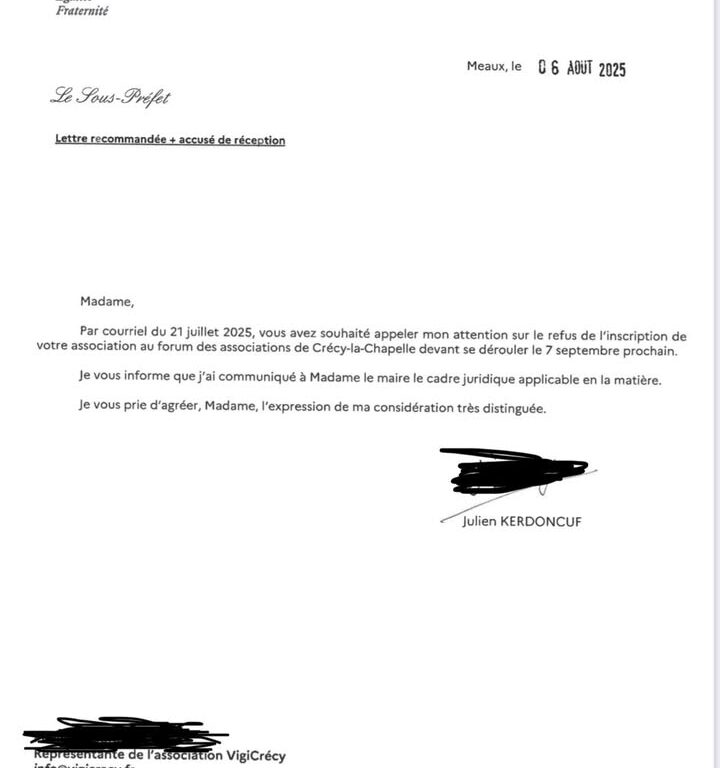 Sous-Pr&eacute;fet intervient pour l&rsquo;&eacute;galit&eacute; de traitement de VigiCr&eacute;cy