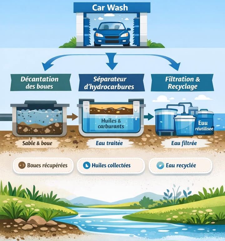 Stations de lavage : comment l&rsquo;eau est recycl&eacute;e et trait&eacute;e