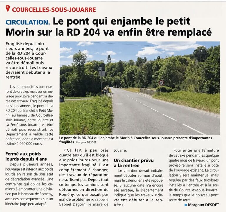 Reconstruction du pont RD 204&nbsp;: VigiCr&eacute;cy demande une &eacute;tude hydraulique