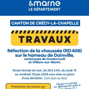 Travaux RD406 à Dainville : fermetures nocturnes du 15 au 19 juin