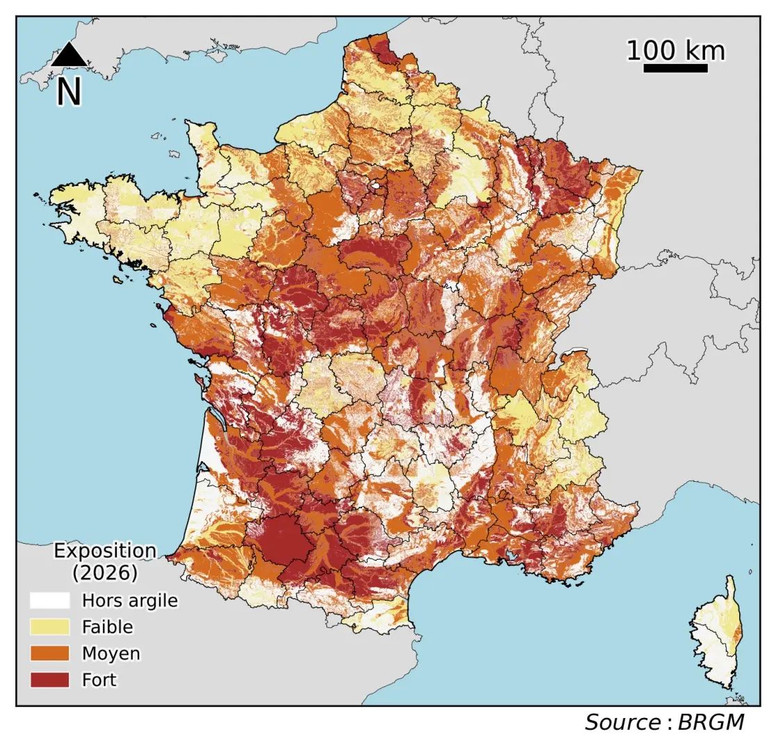 Carte nationale d'exposition au retrait-gonflement des argiles, version 2026